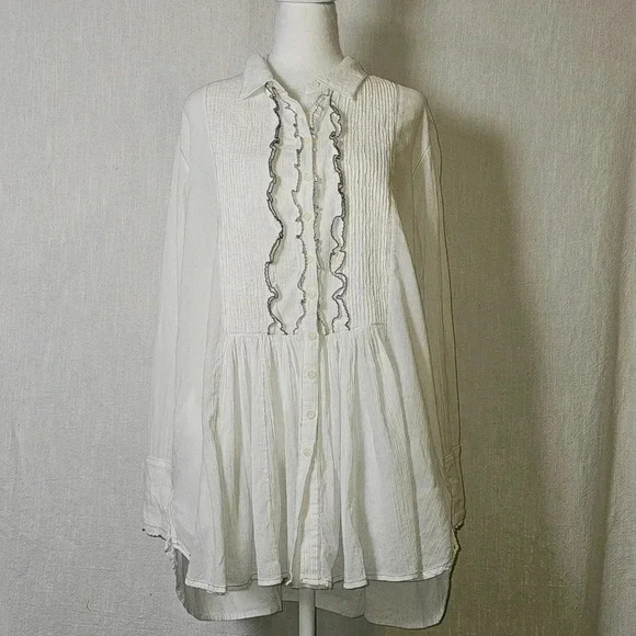 Free People Teddy Tux Tunic Top w Pockets White SZ S Coquette Coastalgrandma - Picture 1 of 14